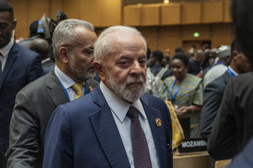 Brazilian President Luiz Inacio Lula da Silva arrives before the opening ceremony of the 37th Ordinary Session of the Assembly of the African Union (AU) at the AU headquarters in Addis Ababa on February 17, 2024. (Photo by Amanuel Sileshi / AFP) (Photo by AMANUEL SILESHI/AFP via Getty Images)