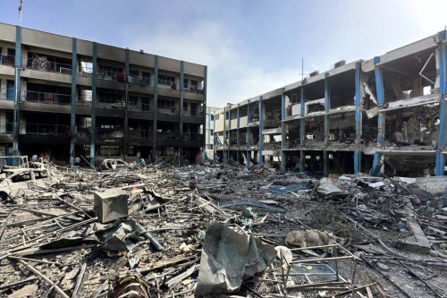 JABALIA, GAZA - DECEMBER 12: A view of destroyed UNRWA Palestinian School following Israeli attacks hit Jabalia Camp in Jabalia, Gaza on December 12, 2023. The school, where thousands of displaced Palestinians took refuge, has become unusable. ( Mahmoud Sabbah - Anadolu Agency )