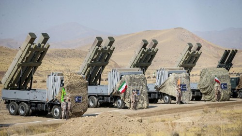 ©HO/EPA/MAXPPP - epa10251583 A handout picture made available by the Iranian revolutionary guard corps (IRGC) office, shows Iranian missile systems during the IRGC ground forces military drill in the Aras area, eastern Azerbaijan province, Iran, 17 October 2022 (Issued 18 October 2022). The Iranian IRGC started military drills from 17 October in Aras, which is located between Iran, Azerbaijan and Armenia borders following the recent tension between Azerbaijan and Armenia.  EPA-EFE/HO EDITORIAL USE ONLY. NO SALES HANDOUT EDITORIAL USE ONLY/NO SALES (MaxPPP TagID: maxnewsfrfive050423.jpg) [Photo via MaxPPP]