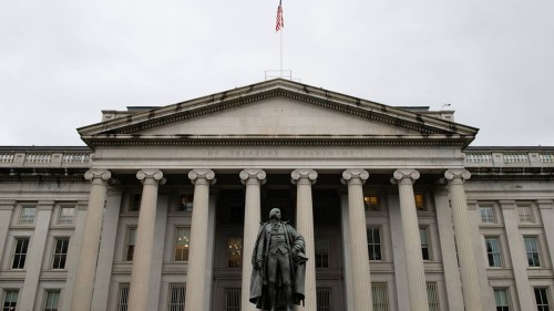 A general view of the Treasury Department in Washington, D.C., on April 27, 2020 amid the Coronavirus pandemic. Today, known deaths from COVID-19 surpassed 200,000 globally, while across America some states have begun reopening their economies as the total number of confirmed American cases nears 1 million. (Graeme Sloan/Sipa USA)/29742933//2004271725