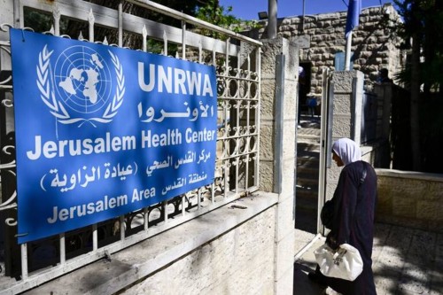 a visit to UNRWA Health Center in East Jerusalem old city, part of a diplomatic mission to Israel and the Palestinian territories, in Rammalah, Palestina, Thursday 16 May 2024. BELGA PHOTO DIRK WAEM (Photo by DIRK WAEM / BELGA MAG / Belga via AFP)