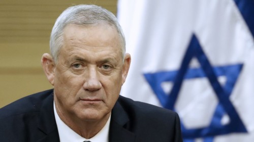 Member of Knesset (MK) Benny Gantz of the Israel Resilience party that is part of the Kahol Lavan (Blue and White) electoral alliance attends a meeting of the alliance members at the Knesset in Jerusalem on October 3, 2019. (Photo by EMMANUEL DUNAND / AFP)