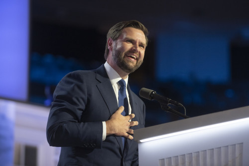 July 17, 2024 – Milwaukee, Wisconsin:  Vice President Nominee Senator JD Vance speaks at the Republican National Convention.