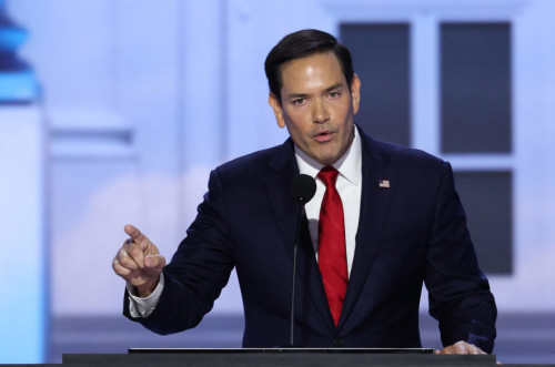 Senator Marco Rubio (R-FL) speaks on Day 2 of the Republican National Convention (RNC), at the Fiserv Forum in Milwaukee, Wisconsin, U.S., July 16, 2024. REUTERS/Mike Segar