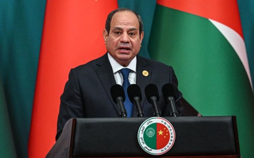 Egypts President Abdel Fattah al-Sisi delivers a speech during the opening ceremony of the 10th Ministerial Meeting of China-Arab States Cooperation Forum at the Diaoyutai State Guesthouse in Beijing on May 30, 2024. (Photo by JADE GAO / AFP)